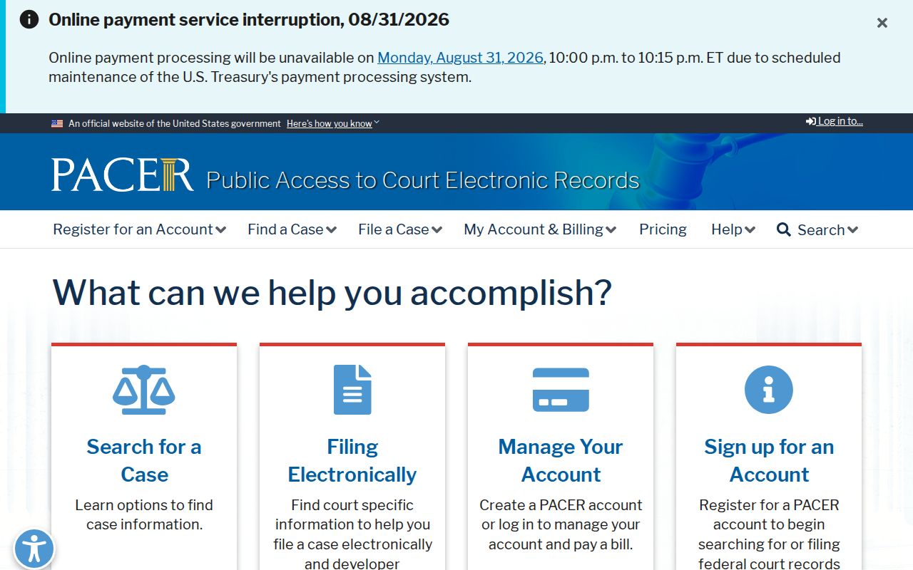Highland County case search distinction shown by the federal PACER docket page