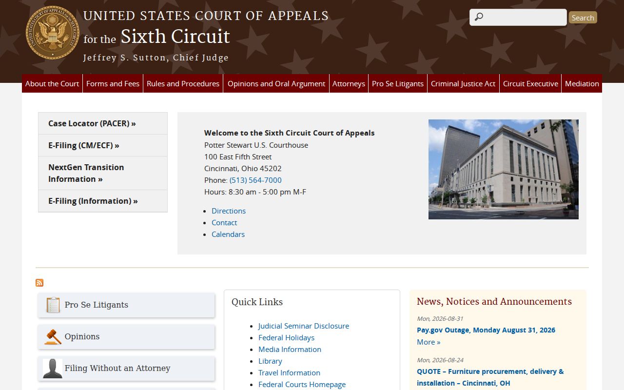Highland County case search distinction shown by Sixth Circuit federal appellate court page