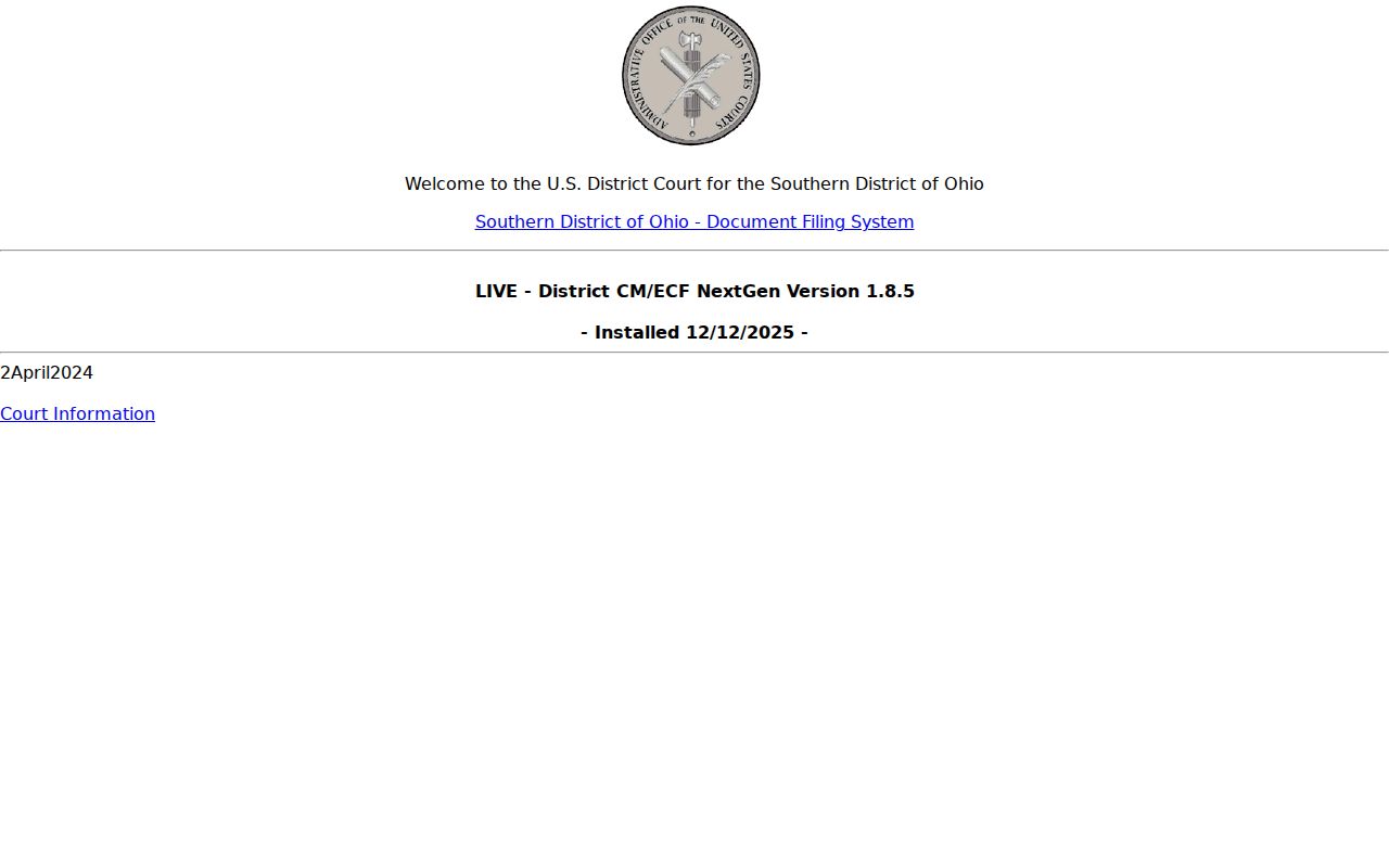 Highland County case search distinction shown by Southern District of Ohio CM ECF
