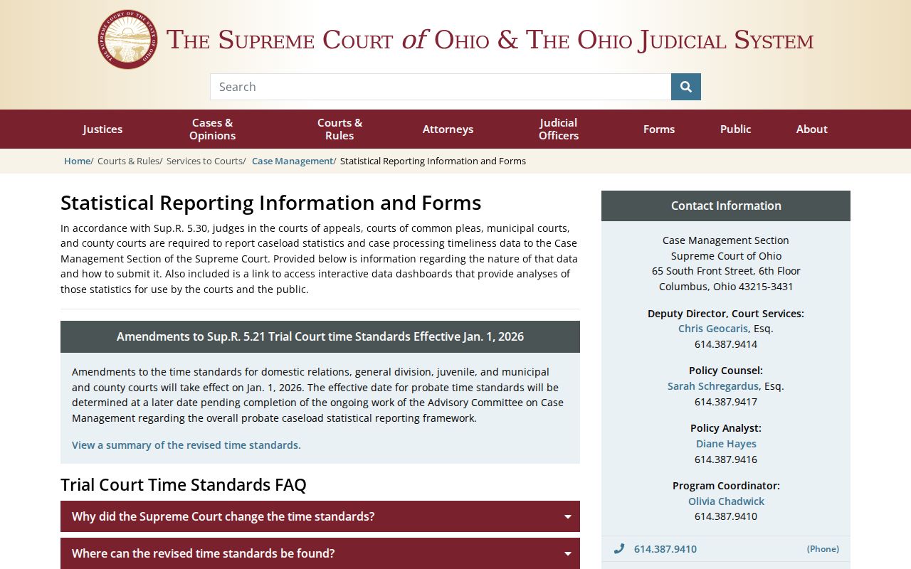 Highland County court calendar and Ohio case-management reporting information