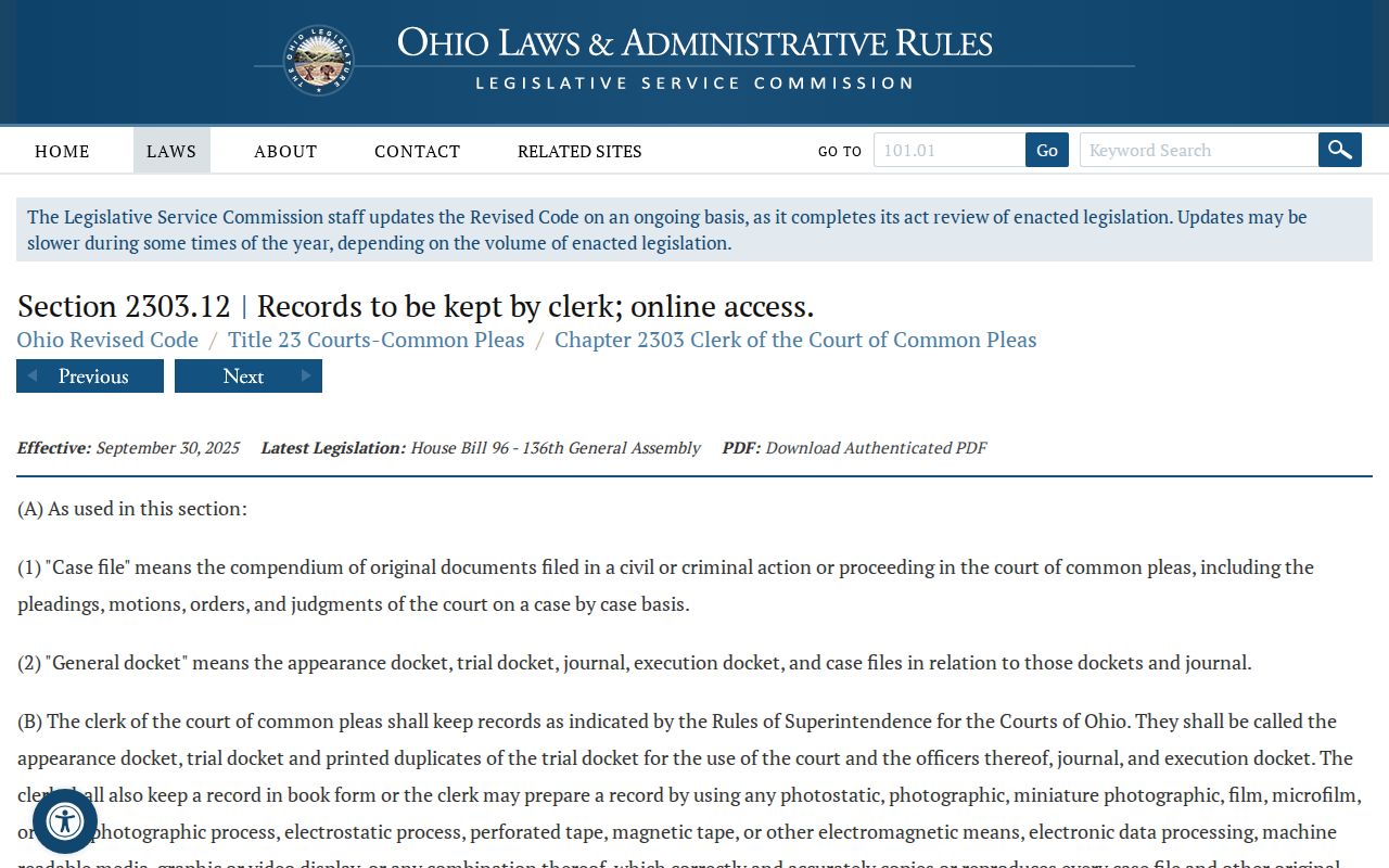 Highland County court records clerk and docket statute information