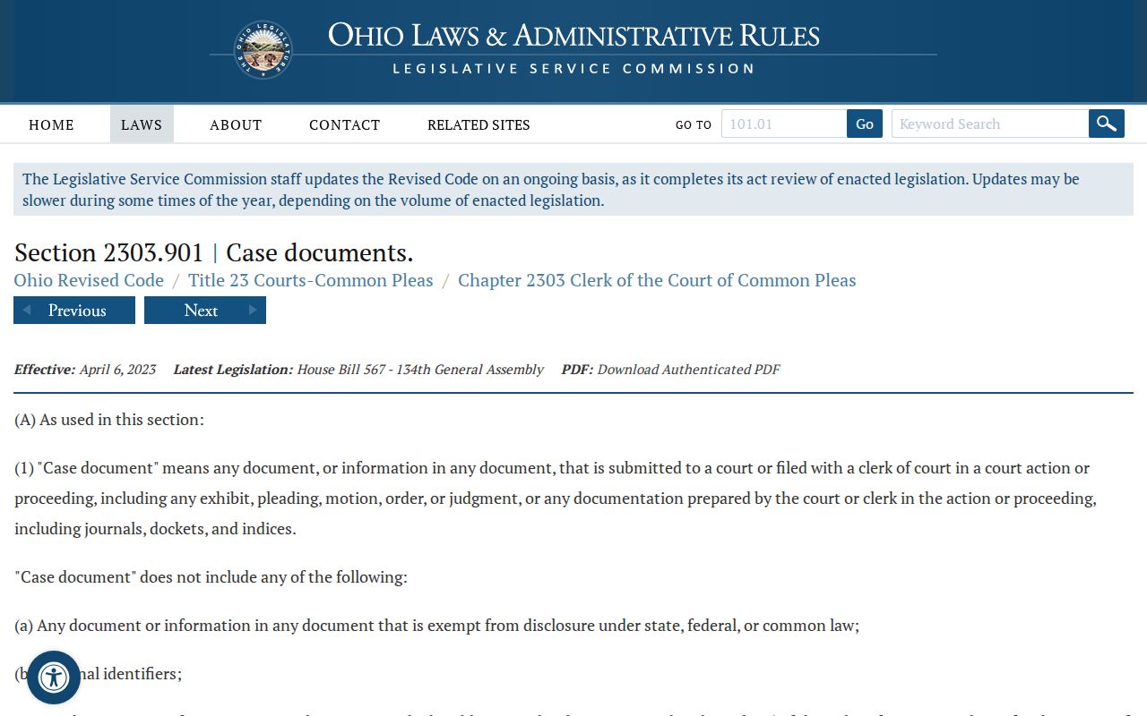 Highland County court records electronic court record statute information