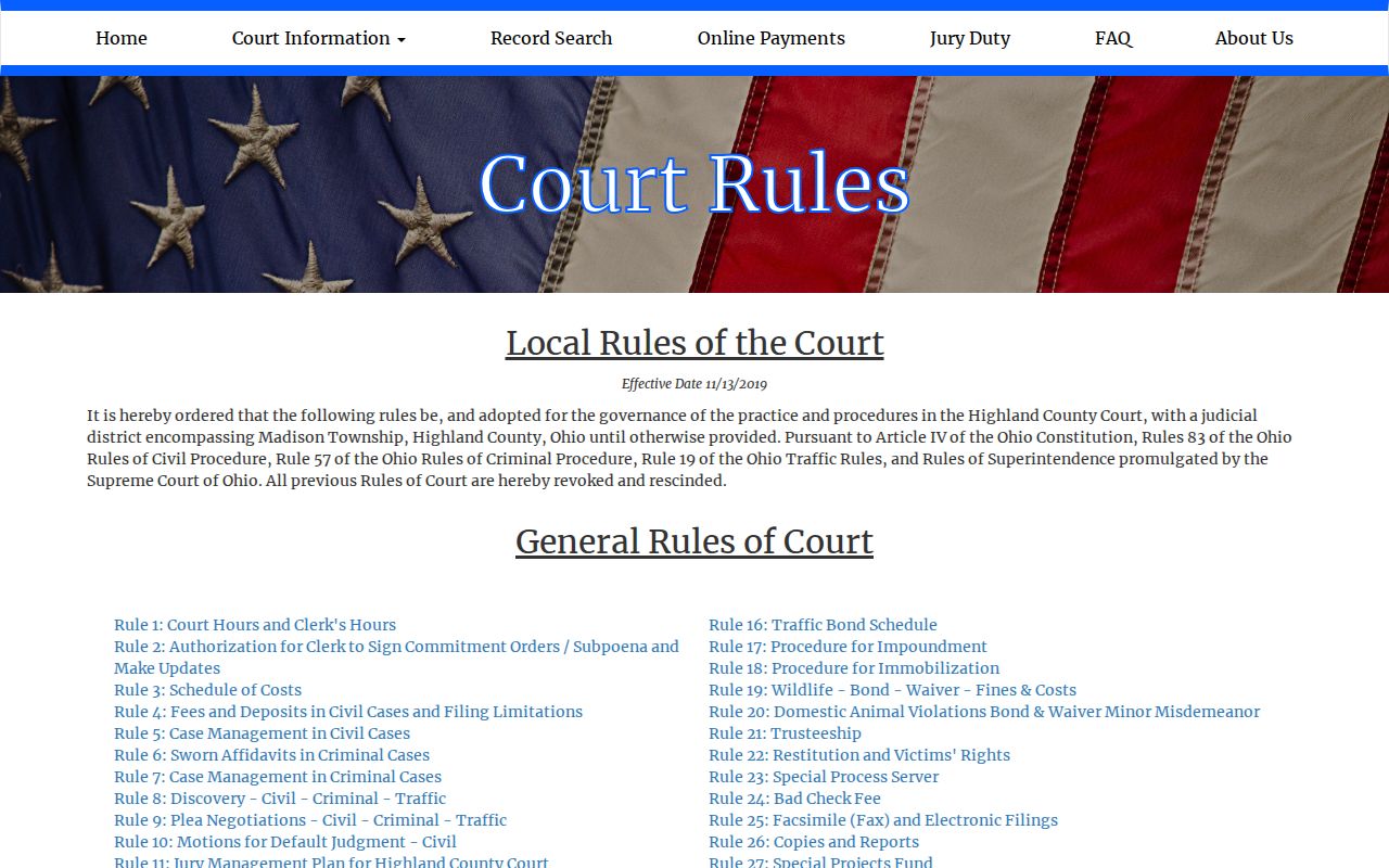 Greenfield court docket County Court local rules