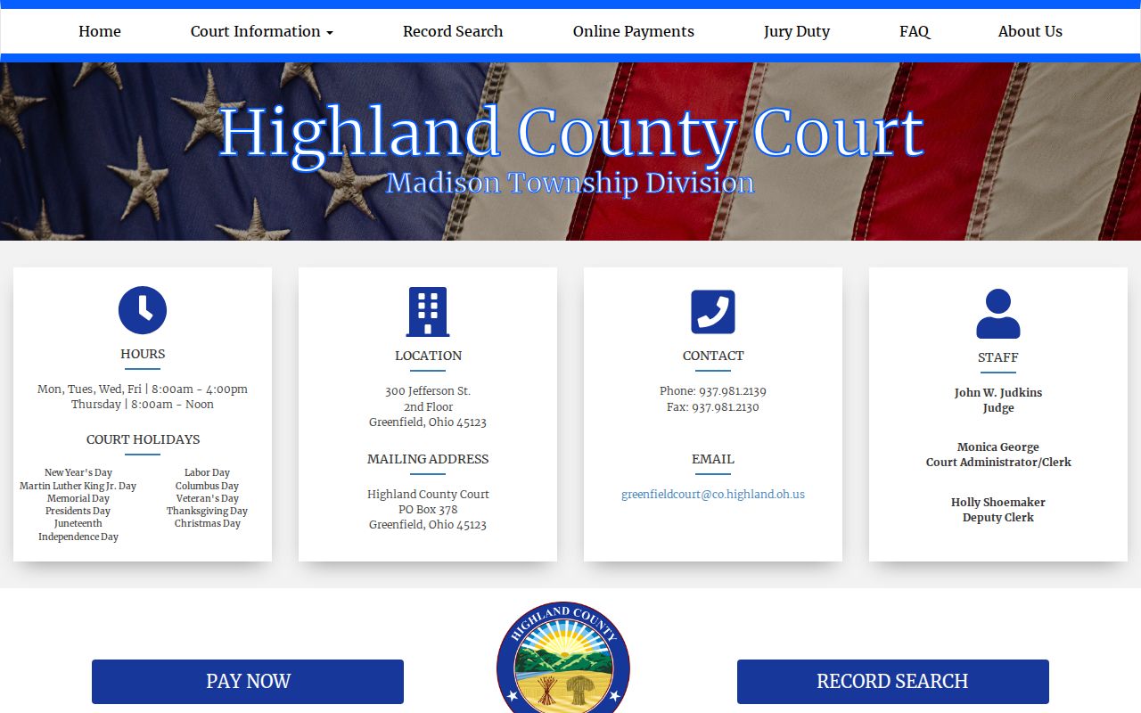 Greenfield court docket Highland County Court home page
