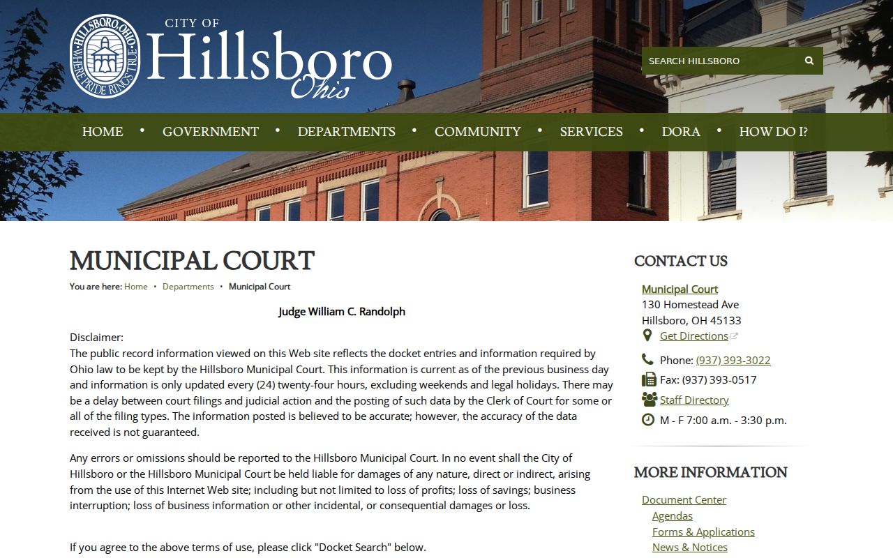 Hillsboro court docket Municipal Court official page