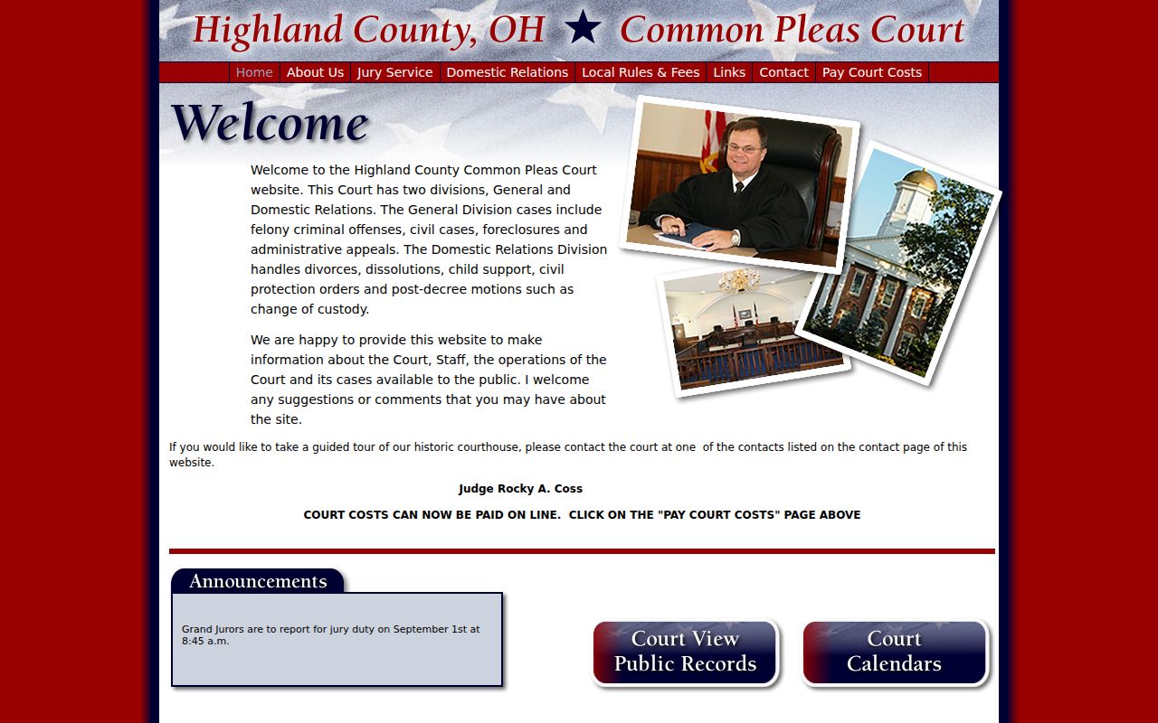 Highland County court docket route for the Greenfield Madison Township County Court