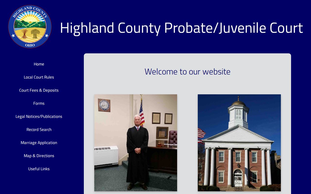 Highland County court docket access for Probate and Juvenile Court records