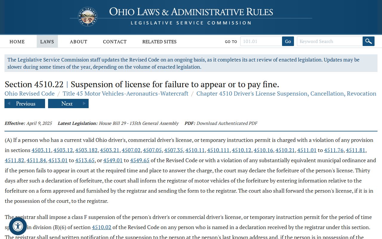 Highland County traffic court records failure to appear statute